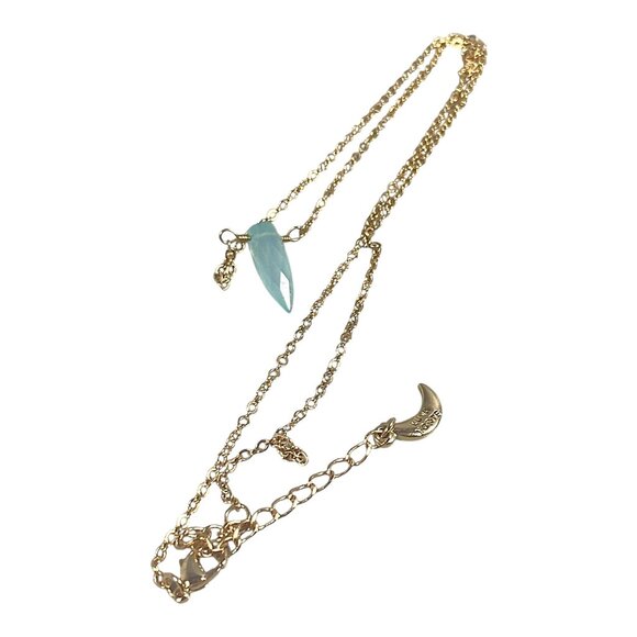 Luna Norte Choker Necklace 17" Gold Plated Blue Chalcedony Pendant Dainty Y2K - Picture 9 of 16
